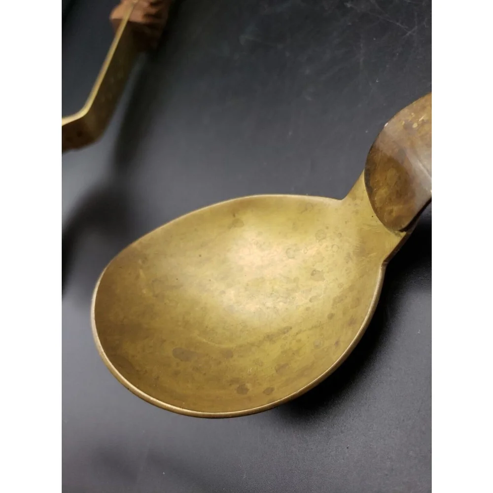 Vintage MCM Spoon & Fork Salad Servers Wood and Brass 11